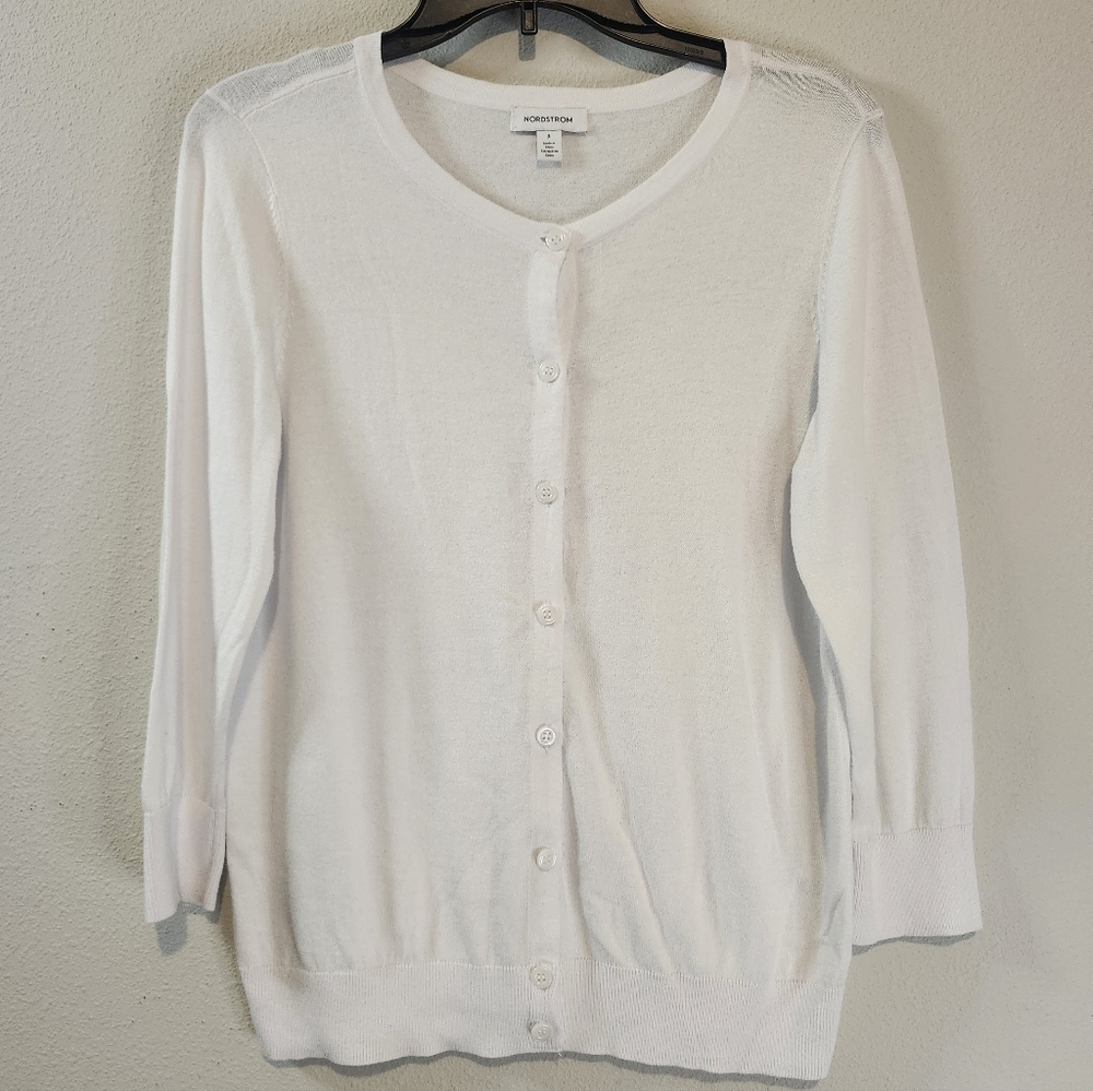 Nordstrom White Button Down Classic Cardigan Size Small Cotton Viscose Brand New